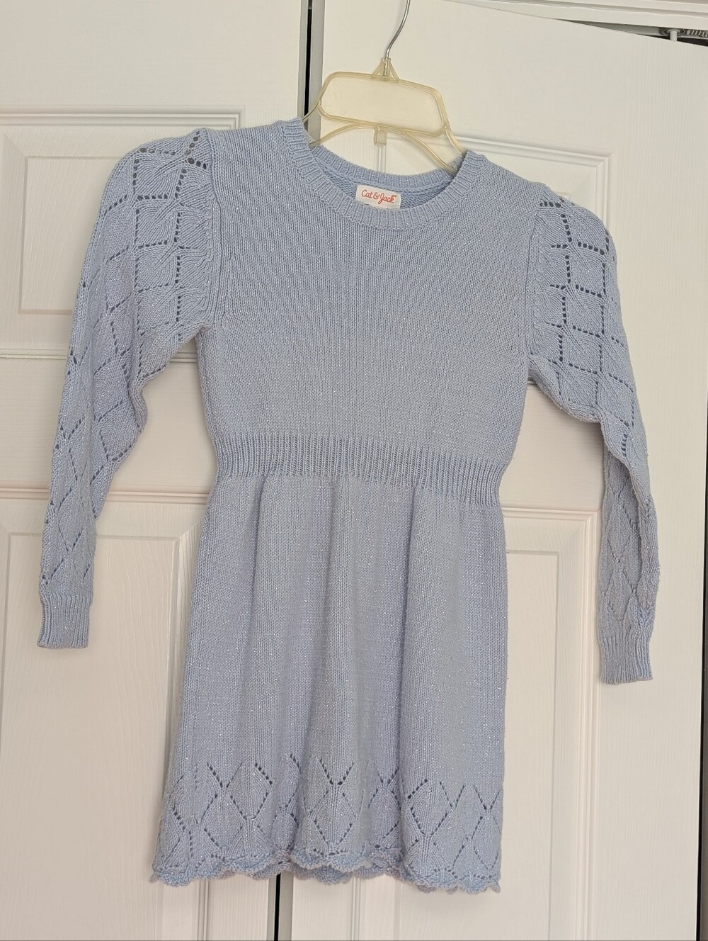 Cat & Jack Pale Blue Knit Long-Sleeve Girls Dress - Picture 1 of 3